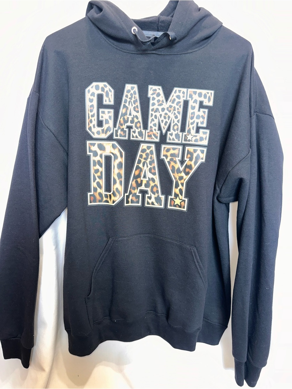 Fruit of the Loom Black Hoodie with Leopard "GAME DAY" Graphic